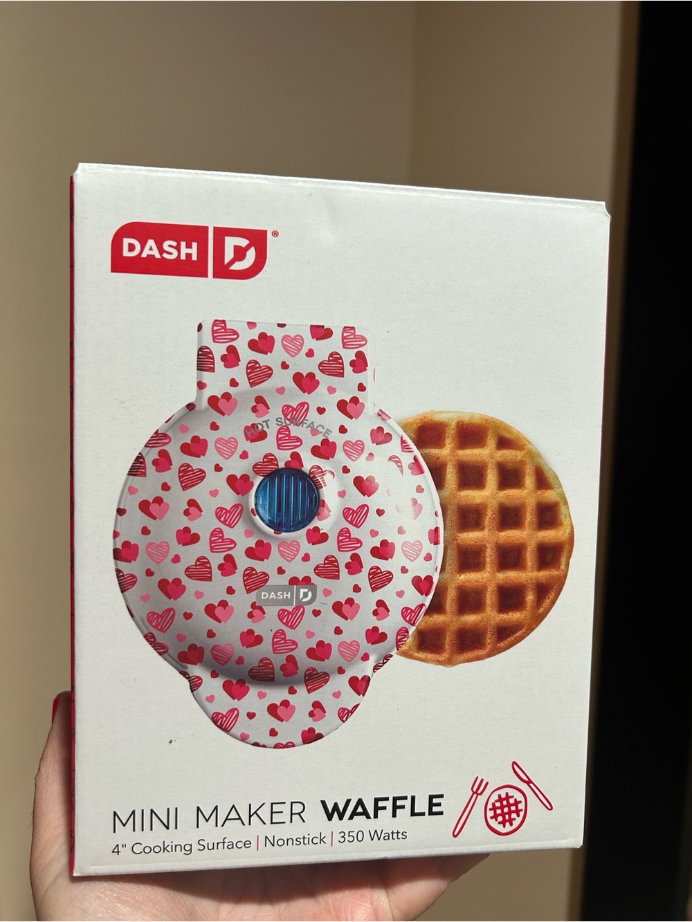 NEW IN BOX. Dash Valentine themed mini waffle maker